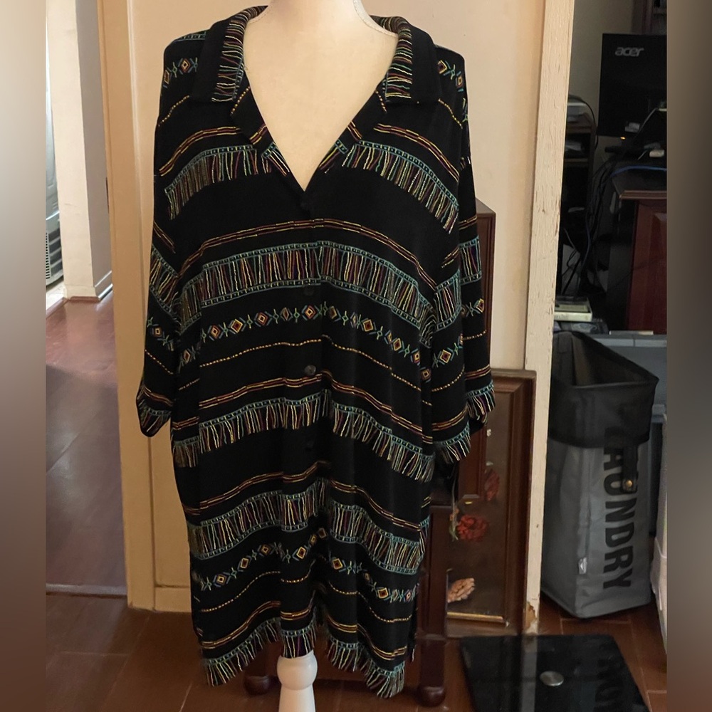 Vikki Vi California Button Down blouse size 3X short sleeves faux embroidery - Picture 3 of 15